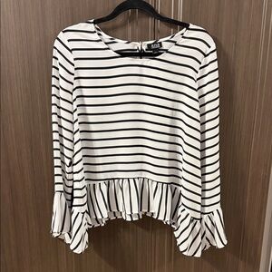 a.n.a Black and White Striped Ruffle-Hem Blouse